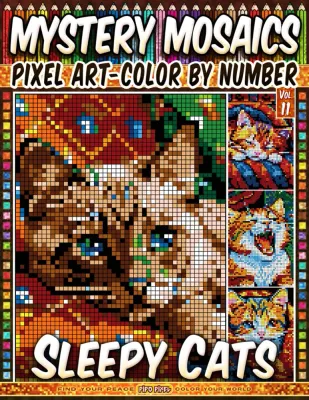 Раскраска по номерам Pipo Pixel — Сонные котики, загадочная мозаика, пиксель-арт, Vol. 11, 212 стр.