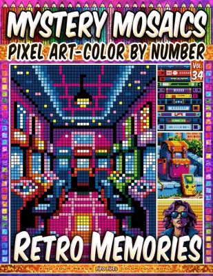 Раскраска по номерам Pipo Pixel — Ретро-воспоминания, загадочная мозаика, пиксель-арт, Vol. 34, 112 стр.