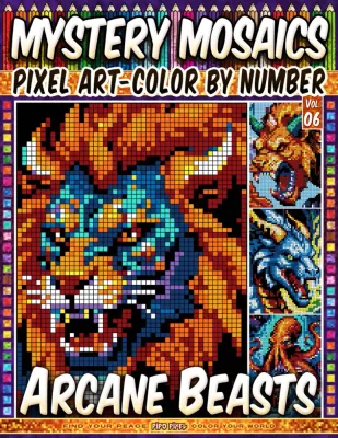 Раскраска по номерам Pipo Pixel — Волшебные звери, загадочная мозаика, пиксель-арт, Vol. 06, 212 стр.