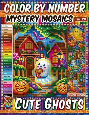 Раскраска по номерам Pipo Pixel — Милые привидения, загадочная мозаика, пиксель-арт, Vol. 20, 42 стр.