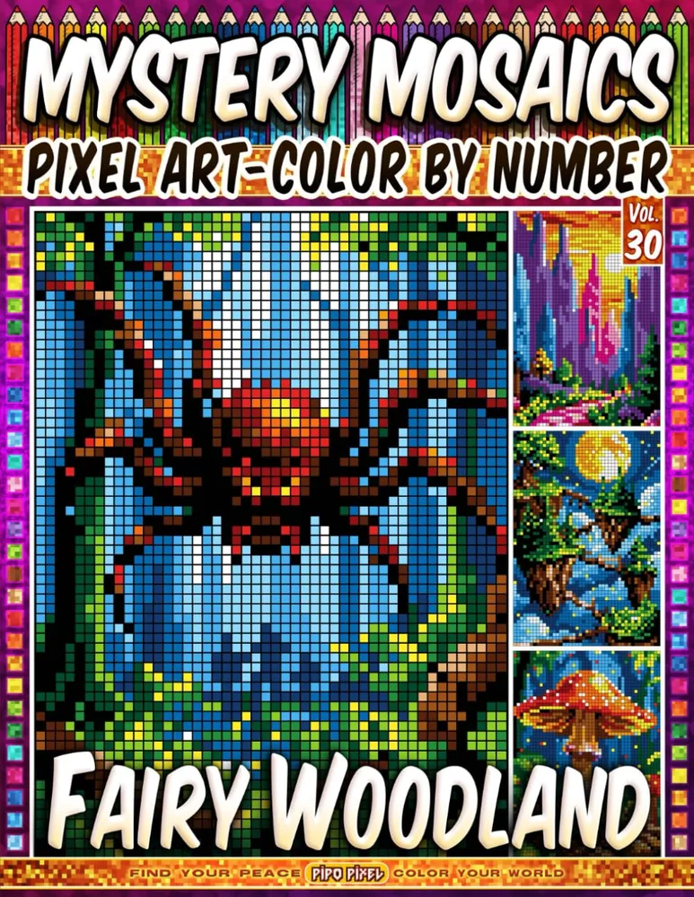 Раскраска по номерам Pipo Pixel — Лес фей, загадочная мозаика, пиксель-арт, Vol. 30, 112 стр.