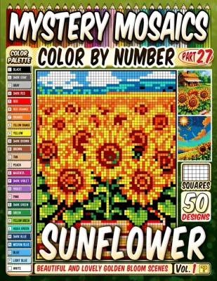 Раскраска по номерам Pipo Pixel — Подсолнухи, мозаика из квадратов, 120 стр.
