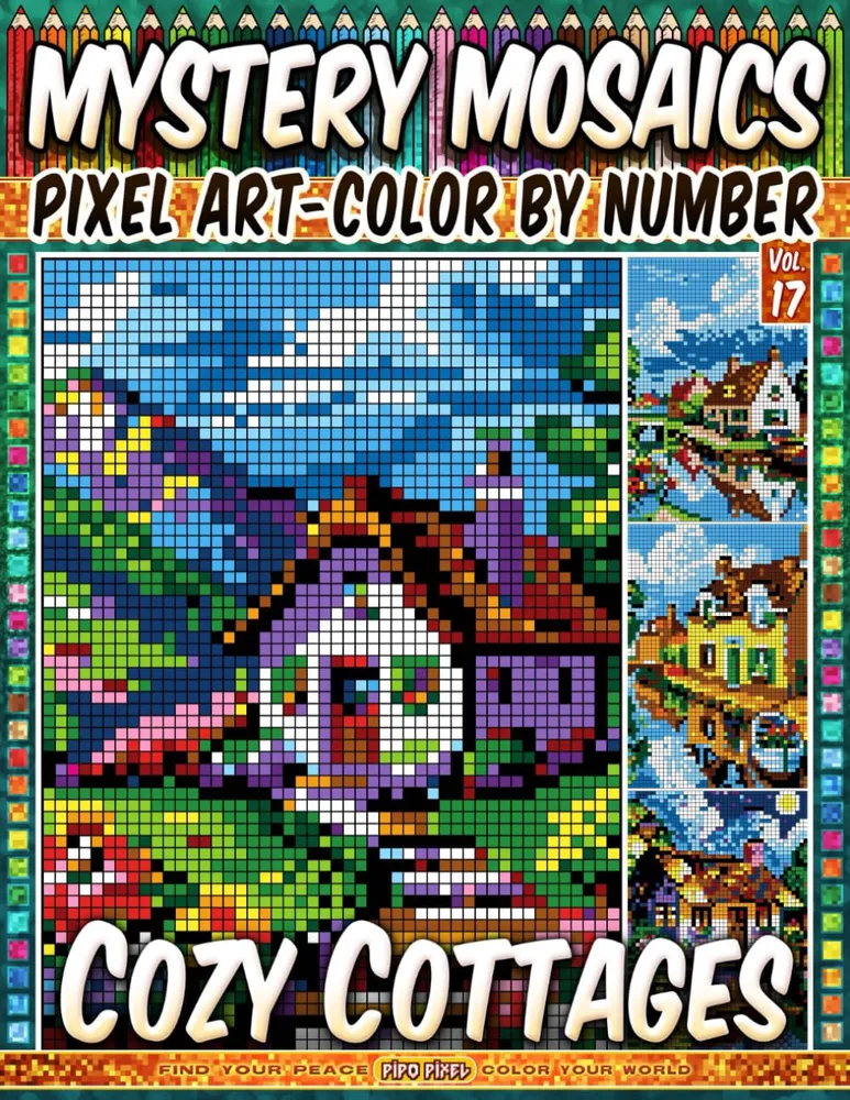 Раскраска по номерам Pipo Pixel — Уютные домики, загадочная мозаика, пиксель-арт, Vol. 17, 212 стр.