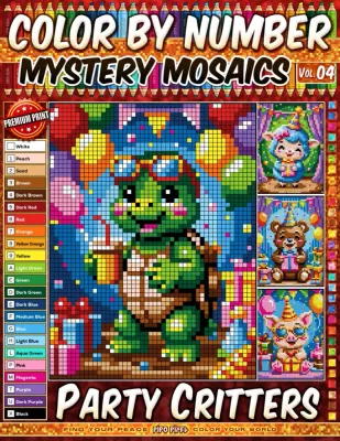 Раскраска по номерам Pipo Pixel — Зверушки на вечеринке, чиби, загадочная мозаика, Vol. 04, 42 стр.