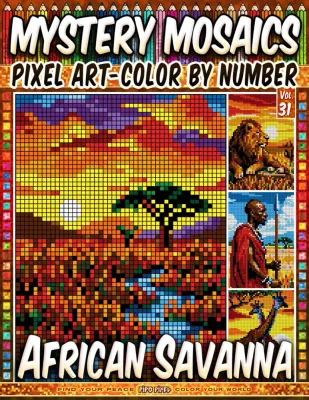 Раскраска по номерам Pipo Pixel — Африканская саванна, загадочная мозаика, пиксель-арт, Vol. 31, 112 стр.