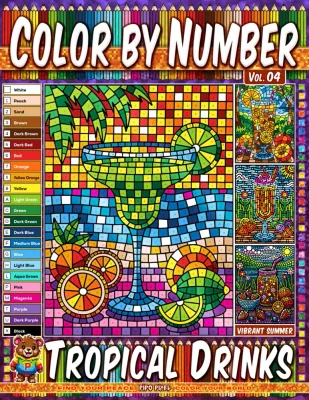 Раскраска по номерам Pipo Pixel — Тропические напитки, летний выпуск, Vol. 04, 42 стр.