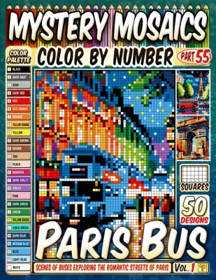 Раскраска по номерам Pipo Pixel — Парижский автобус, загадочная мозаика, пиксель-арт, 120 стр.