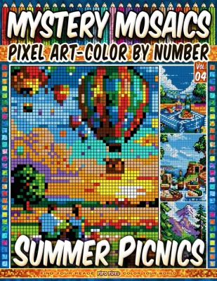 Раскраска по номерам Pipo Pixel — Летние пикники, загадочная мозаика, пиксель-арт, Vol. 04, 212 стр.