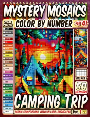 Раскраска по номерам Pipo Pixel — Поход с палаткой, загадочная мозаика, 120 стр.