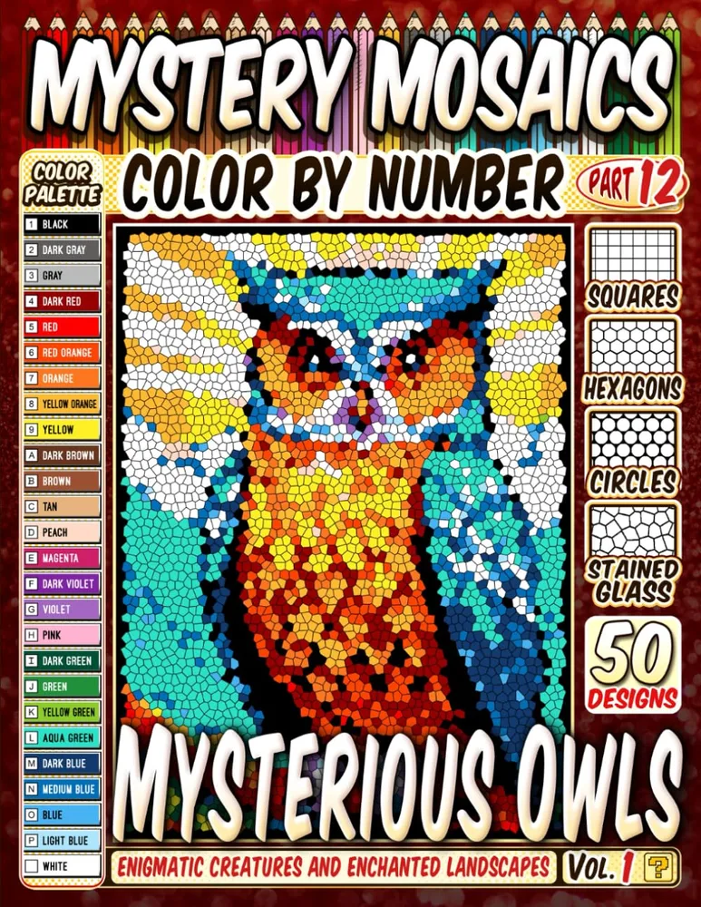 Раскраска по номерам Pipo Pixel — 50 загадочных сов, загадочная мозаика, 120 стр.