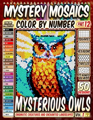Раскраска по номерам Pipo Pixel — 50 загадочных сов, загадочная мозаика, 120 стр.