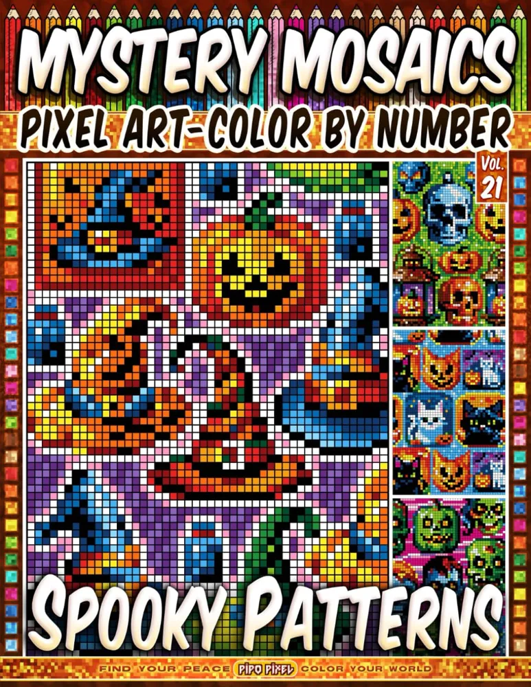 Раскраска по номерам Pipo Pixel — Жуткие узоры, загадочная мозаика, пиксель-арт, Vol. 21, 112 стр.