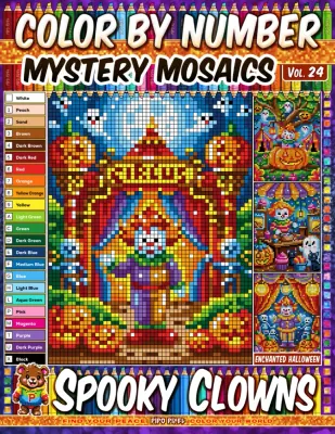 Раскраска по номерам Pipo Pixel — Жуткие клоуны, загадочная мозаика, пиксель-арт, Vol. 24, 42 стр.