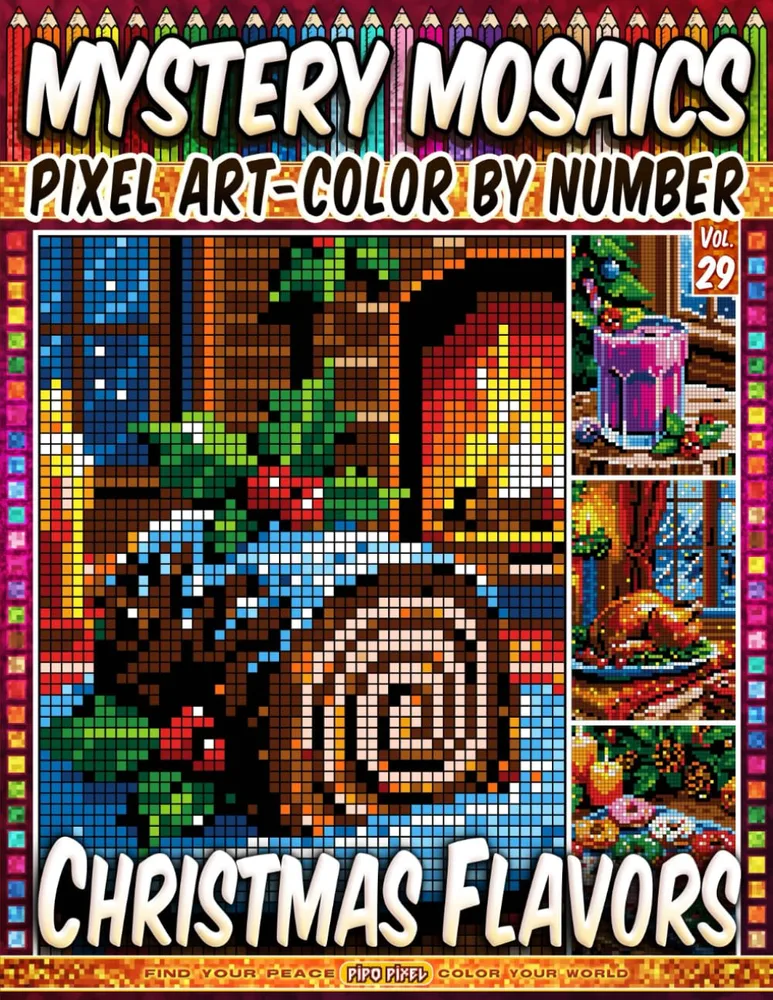 Раскраска по номерам Pipo Pixel — Рождественские вкусности, загадочная мозаика, пиксель-арт, Vol. 29, 112 стр.