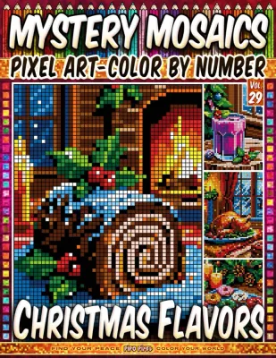 Раскраска по номерам Pipo Pixel — Рождественские вкусности, загадочная мозаика, пиксель-арт, Vol. 29, 112 стр.