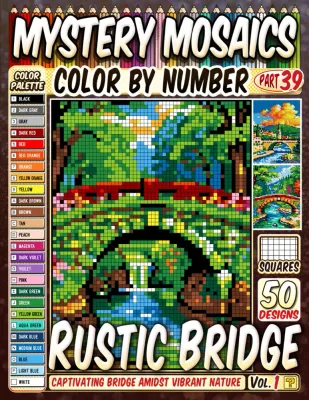 Раскраска по номерам Pipo Pixel — Деревенские мостики, загадочная мозаика, 120 стр.