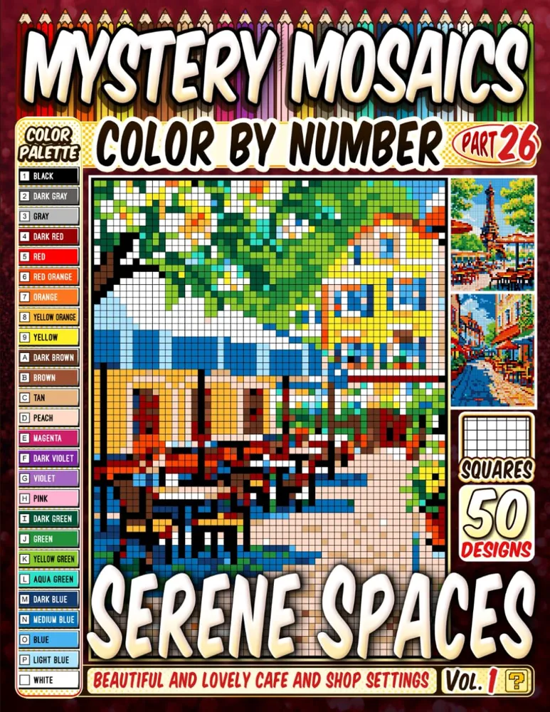 Раскраска по номерам Pipo Pixel — Уютные места: кафе и магазинчики, мозаика, 120 стр.
