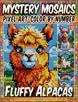 Раскраска по номерам Pipo Pixel — Пушистые альпаки, загадочная мозаика, пиксель-арт, Vol. 12, 212 стр.