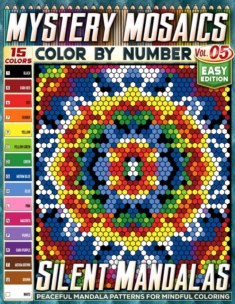 Раскраска по номерам Pipo Pixel — Тихие мандалы, лёгкий уровень, Vol. 05, 110 стр.