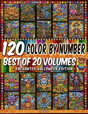 Раскраска по номерам Pipo Pixel — 120 лучших хэллоуинских рисунков из 20 книг серии Enchanted Halloween, 250 стр.