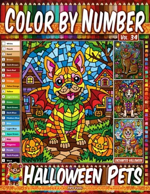 Раскраска по номерам Pipo Pixel — Хэллоуинские питомцы: щенки и котята, Vol. 34, 42 стр.