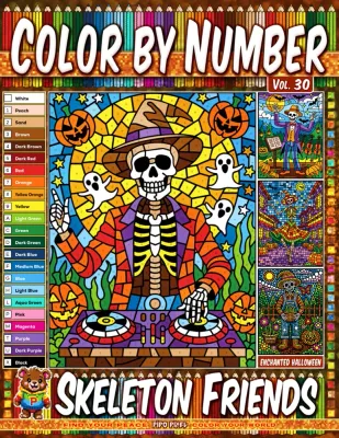 Раскраска по номерам Pipo Pixel — Друзья-скелеты, Хэллоуин, Vol. 30, 42 стр.