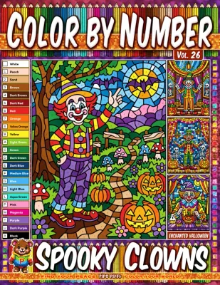 Раскраска по номерам Pipo Pixel — Жуткие клоуны: цирк на Хэллоуин, Vol. 26, 42 стр.