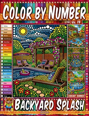 Раскраска по номерам Pipo Pixel — Брызги на заднем дворе: бассейн и игры с водой, Vol. 19, 42 стр.