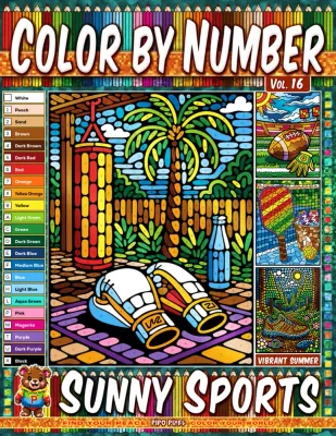 Раскраска по номерам Pipo Pixel — Солнечный спорт, летний выпуск, Vol. 16, 42 стр.
