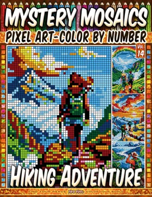 Раскраска по номерам Pipo Pixel — Пешие походы: тропы и горные вершины, загадочная мозаика, Vol. 14, 212 стр.