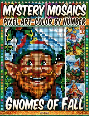 Раскраска по номерам Pipo Pixel — Осенние гномы в лесу, загадочная мозаика, пиксель-арт, Vol. 7, 212 стр.