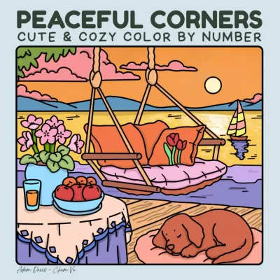 Раскраска по номерам Adam Davis — Peaceful Corners, уютные уголки для подростков и взрослых, 108 стр.