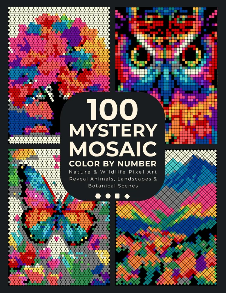 Раскраска по номерам Pixel Art Books — 100 загадочных мозаик: природа и животные, 206 стр.