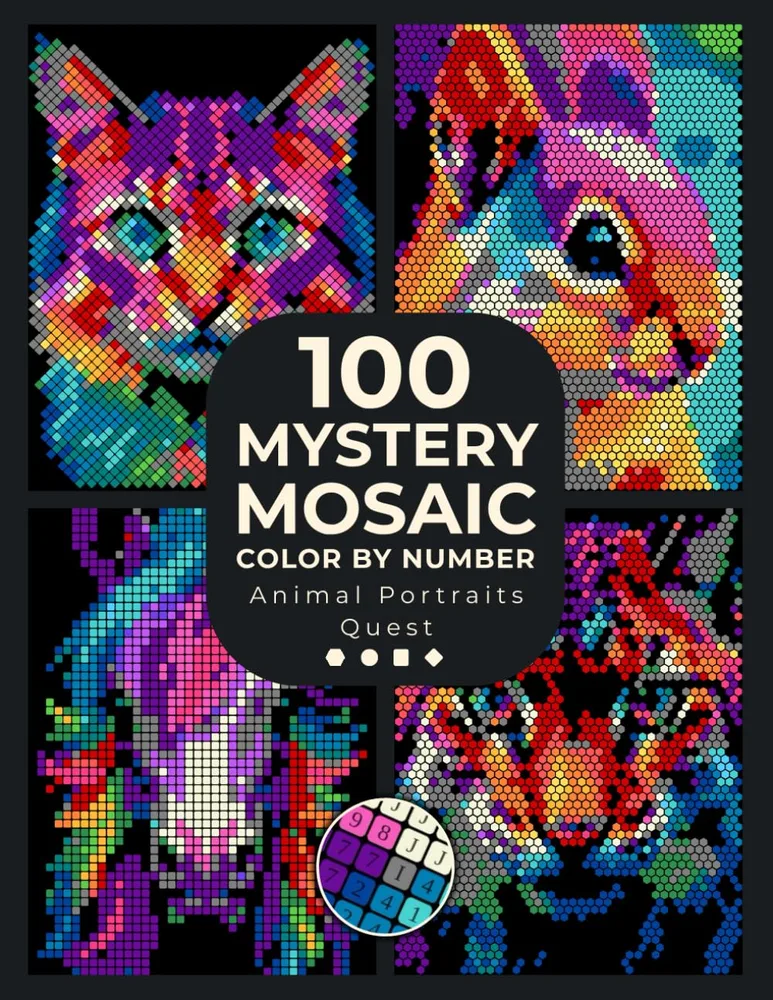 Раскраска по номерам Pixel Art Books — 100 загадочных мозаик: портреты животных, 206 стр.