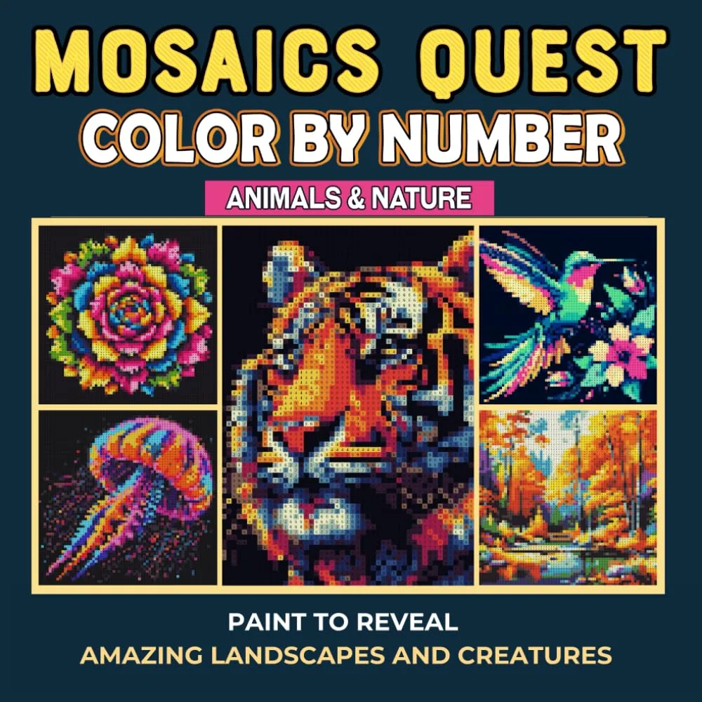Раскраска по номерам Pixel Art Books — Mosaics Quest: животные и природа, загадочный пиксель-арт, 96 стр.