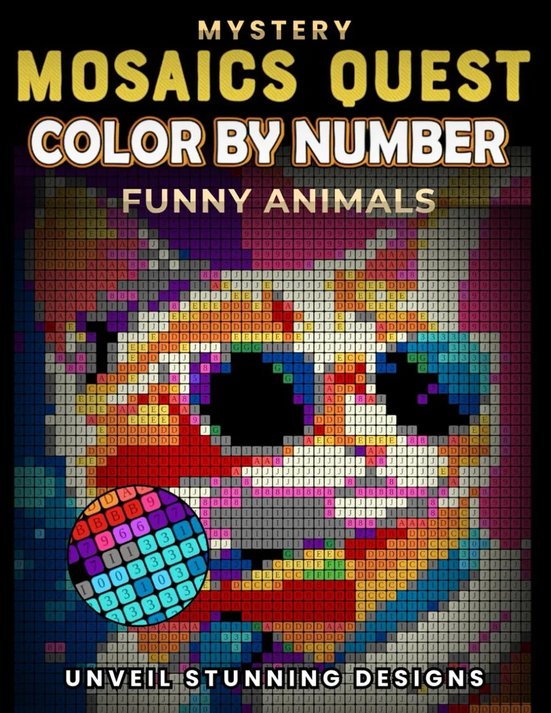 Раскраска по номерам Pixel Art Books — Mystery Mosaics Quest: забавные животные, пиксель-арт, 106 стр.