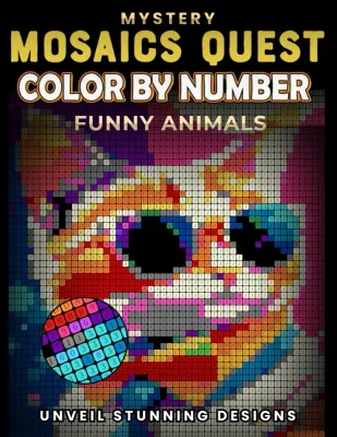 Раскраска по номерам Pixel Art Books — Mystery Mosaics Quest: забавные животные, пиксель-арт, 106 стр.