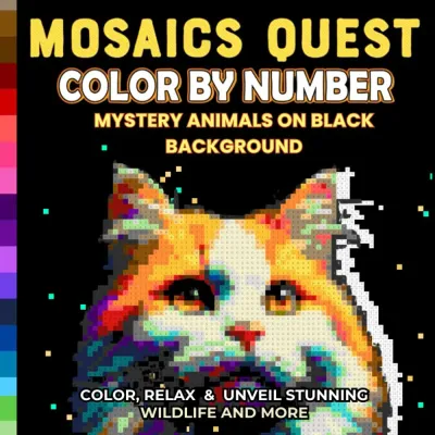 Раскраска по номерам Pixel Art Books — Mosaics Quest: загадочные животные на чёрном фоне, 96 стр.