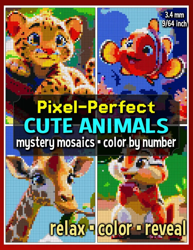 Раскраска по номерам Raya Jewel — Pixel-Perfect: милые животные, загадочная мозаика, 92 стр.