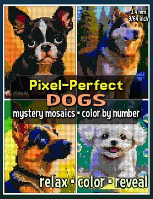 Раскраска по номерам Raya Jewel — Pixel-Perfect: собаки, загадочная мозаика, 92 стр.