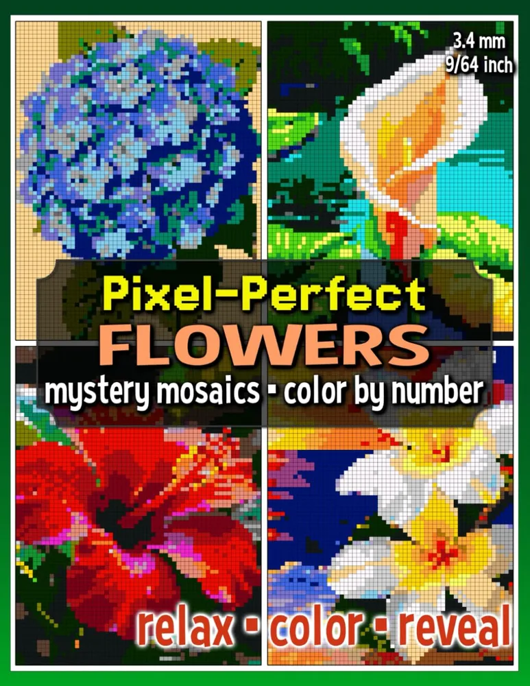 Раскраска по номерам Raya Jewel — Pixel-Perfect: цветы, загадочная мозаика, 92 стр.