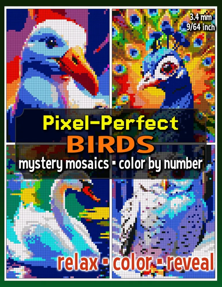 Раскраска по номерам Raya Jewel — Pixel-Perfect: птицы, загадочная мозаика, 92 стр.