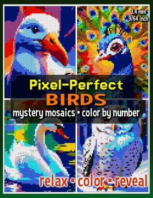 Раскраска по номерам Raya Jewel — Pixel-Perfect: птицы, загадочная мозаика, 92 стр.