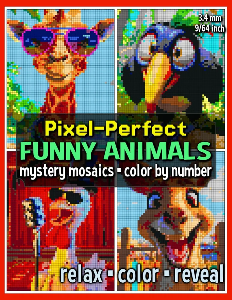 Раскраска по номерам Raya Jewel — Pixel-Perfect: забавные животные, загадочная мозаика, 92 стр.
