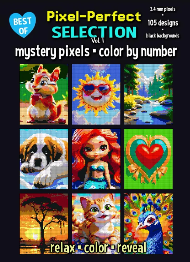 Раскраска по номерам Raya Jewel — Pixel-Perfect Selection, 105 загадочных рисунков на чёрном фоне, Vol. 1, 216 стр.