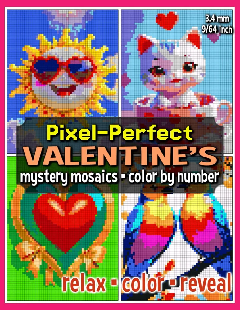 Раскраска по номерам Raya Jewel — Pixel-Perfect: День святого Валентина, загадочная мозаика, 92 стр.