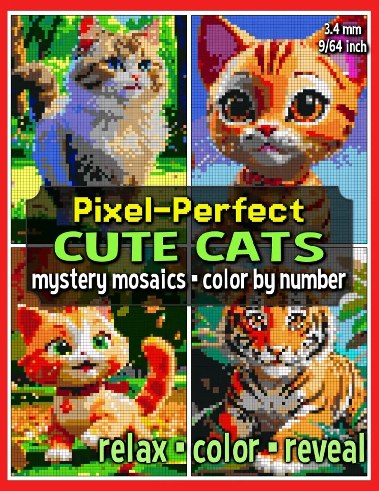 Раскраска по номерам Raya Jewel — Pixel-Perfect: милые кошки, загадочная мозаика, 92 стр.