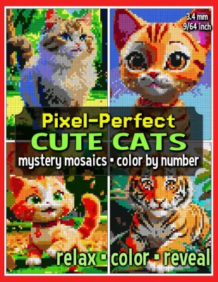 Раскраска по номерам Raya Jewel — Pixel-Perfect: милые кошки, загадочная мозаика, 92 стр.