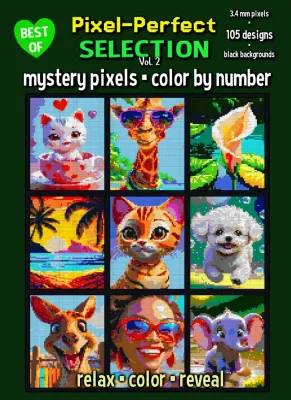 Раскраска по номерам Raya Jewel — Pixel-Perfect Selection, 105 загадочных рисунков на чёрном фоне, Vol. 2, 216 стр.