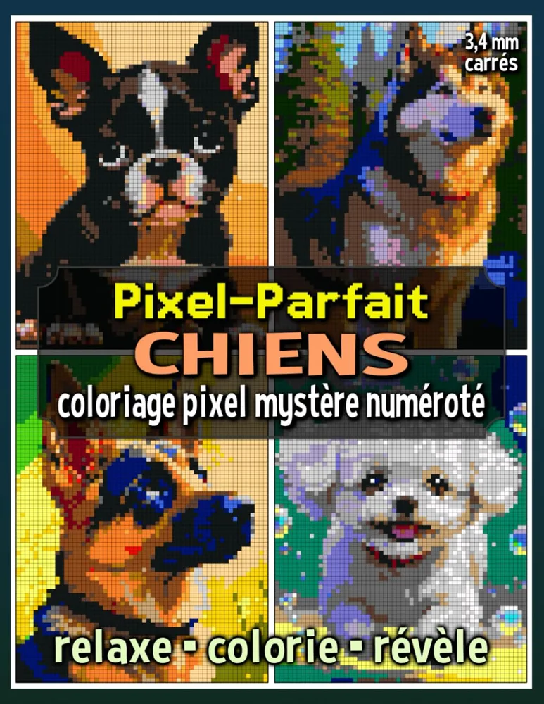 Раскраска по номерам Raya Jewel — Pixel-Parfait: собаки, загадочная мозаика, 92 стр.